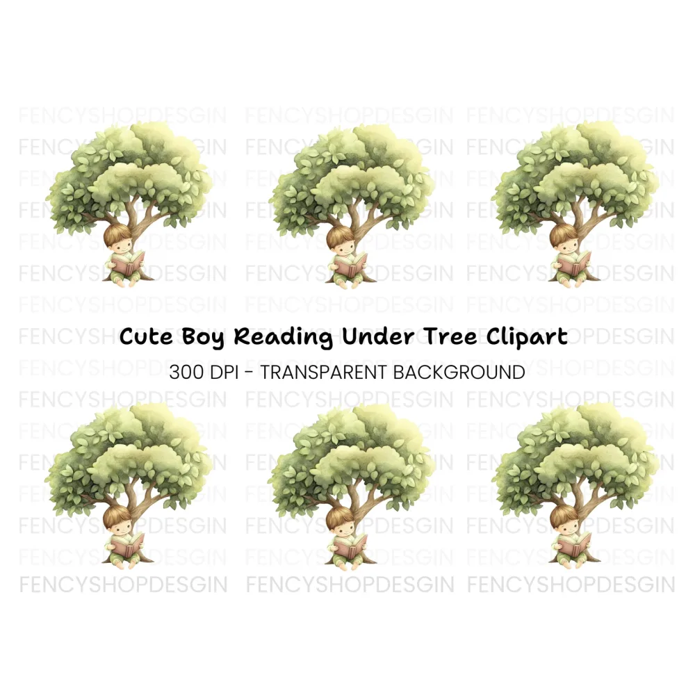 Boy Reading Under Tree Clipart Bundle