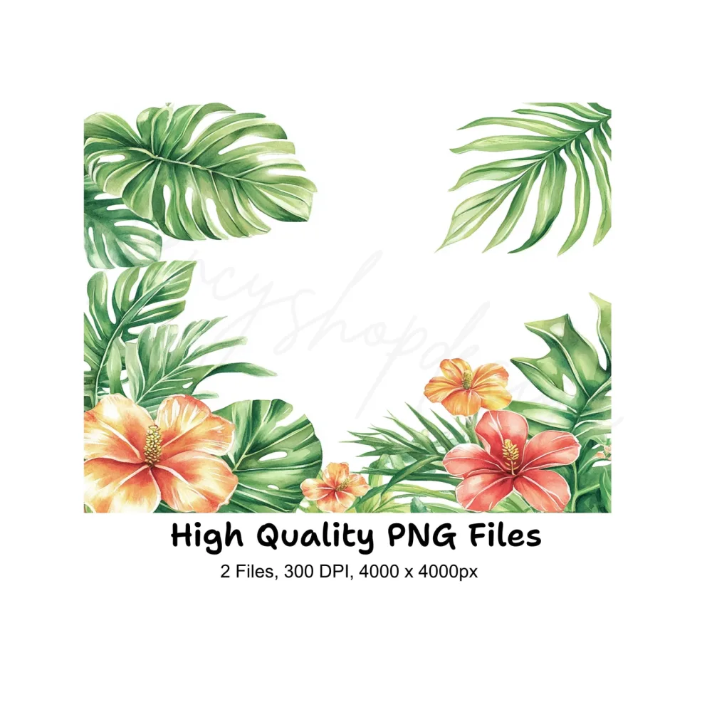 Vibrant Tropical Flowers and Leaves Clipart Bundle