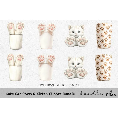 Cute Cat Paws Kitten Clipart Bundle