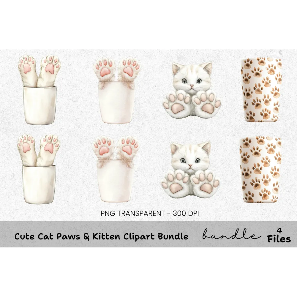 Cute Cat Paws Kitten Clipart Bundle