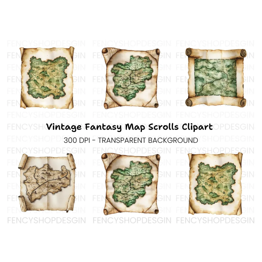 Fantasy World Map Scroll Clipart Bundle