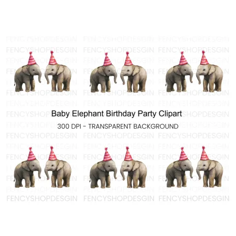 Baby Elephant Birthday Clipart Bundle