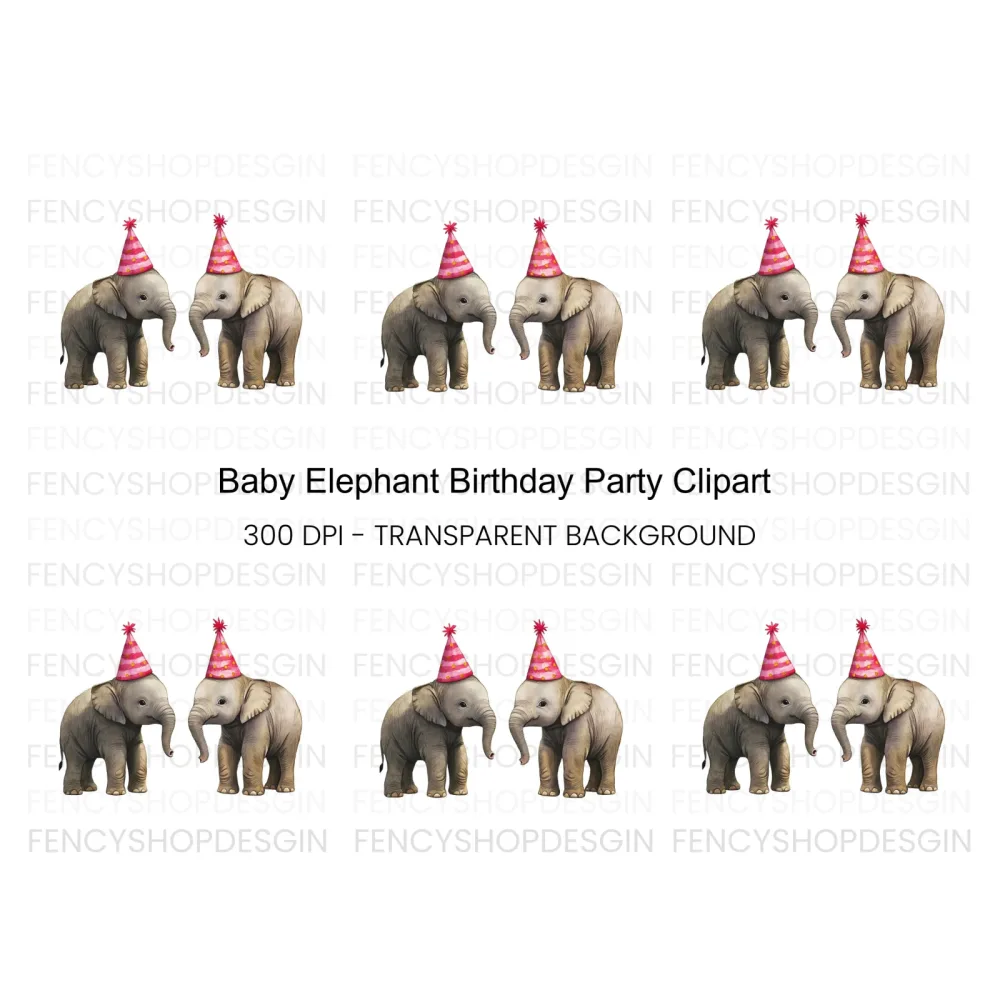 Baby Elephant Birthday Clipart Bundle