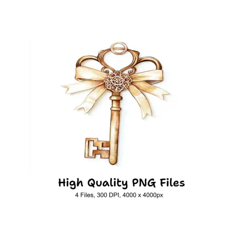 Elegant Gold Skeleton Keys Clipart Bundle