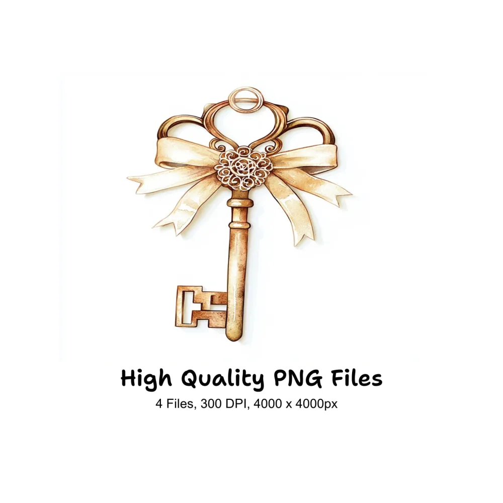 Elegant Gold Skeleton Keys Clipart Bundle