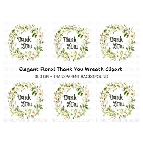 Floral Thank You Wreath Clipart Bundle