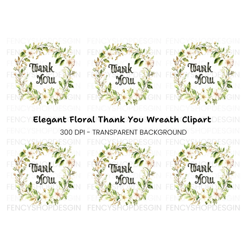 Floral Thank You Wreath Clipart Bundle
