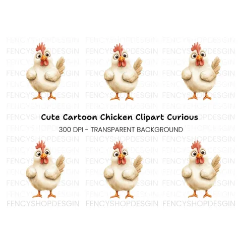 Cute White Chicken Illustration Clipart Bundle