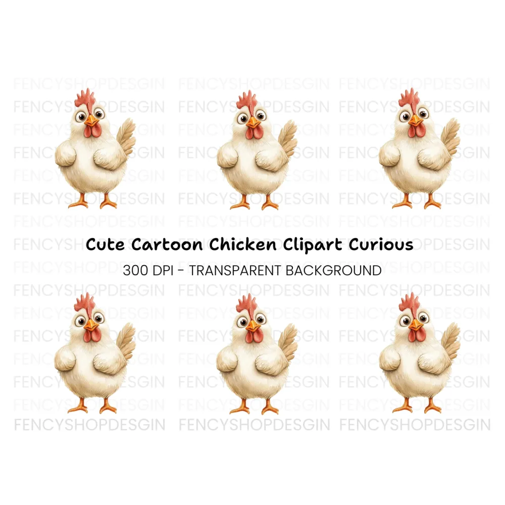 Cute White Chicken Illustration Clipart Bundle