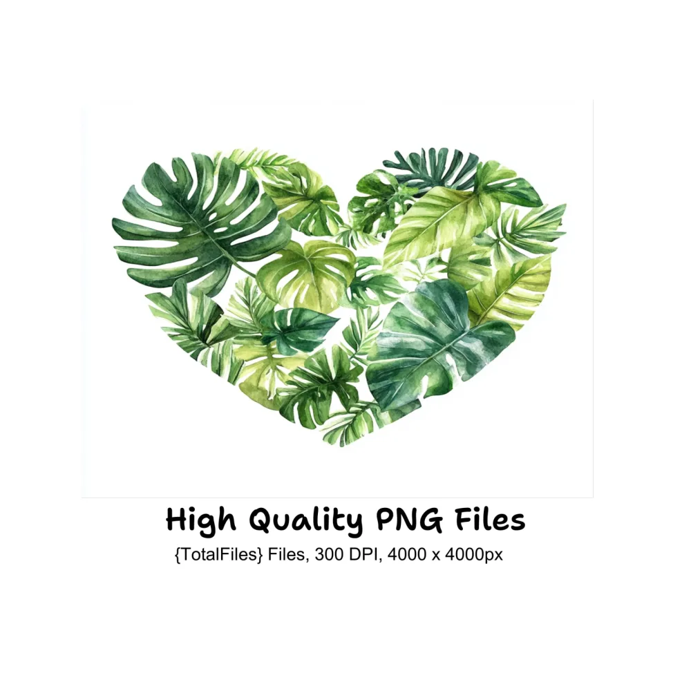 Tropical Leaf Heart Clipart Bundle