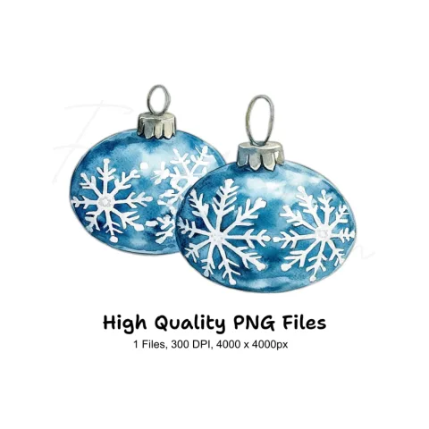 Blue Snowflake Christmas Baubles Clipart Bundle