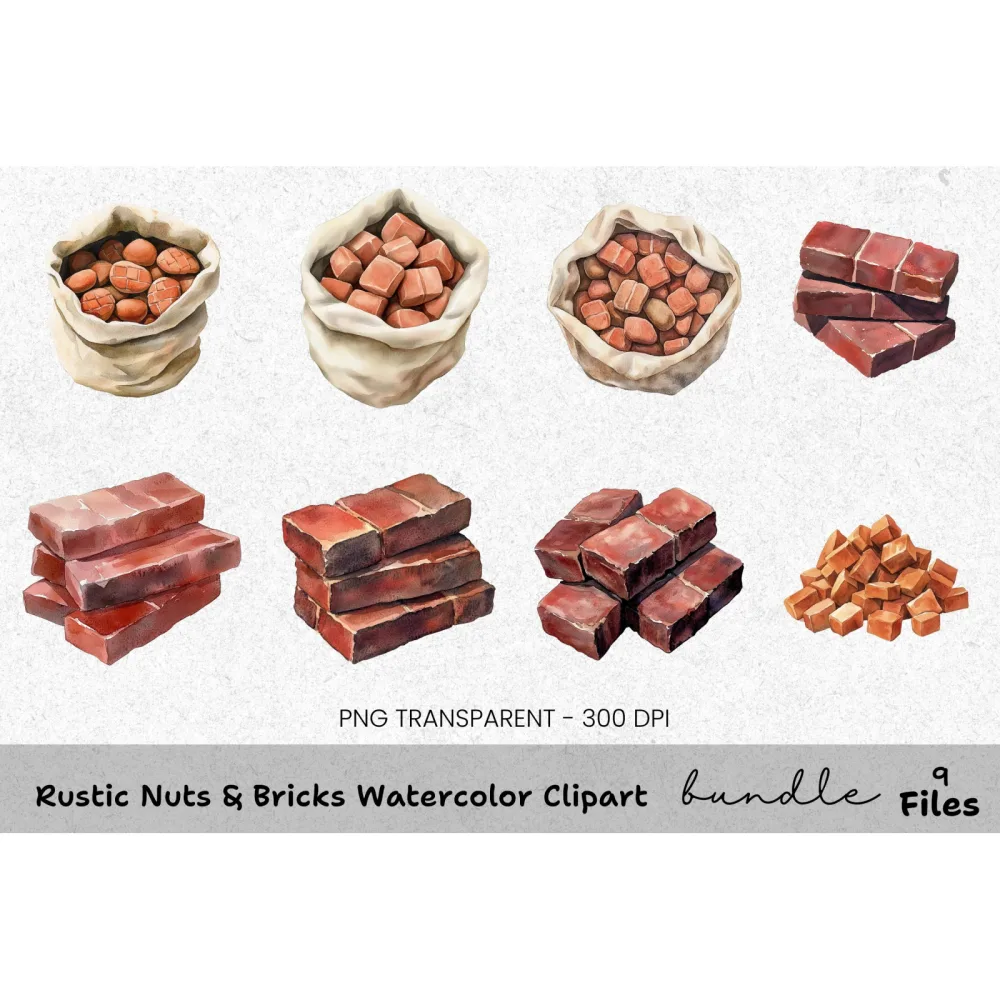 Rustic Nuts Bricks Clipart Bundle