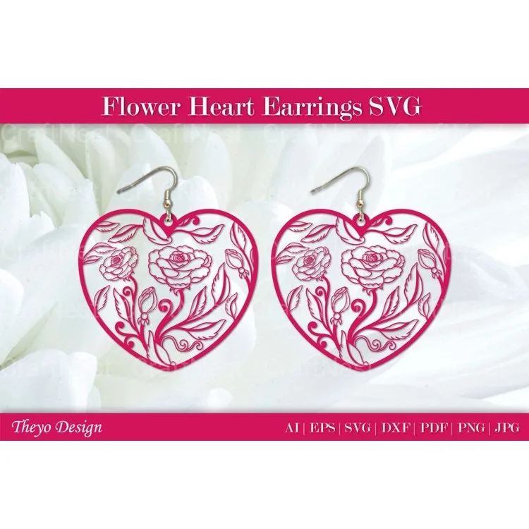 Flower Heart Earrings SVG Bundle