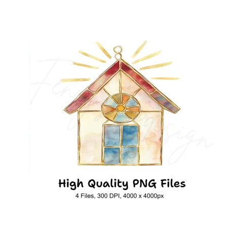 Stained Glass House Lanterns Clipart Bundle
