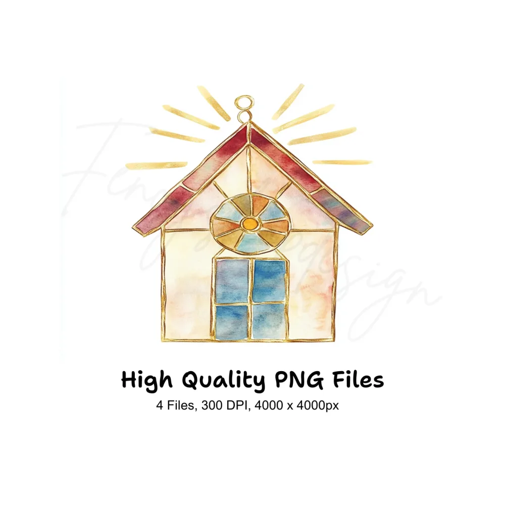 Stained Glass House Lanterns Clipart Bundle