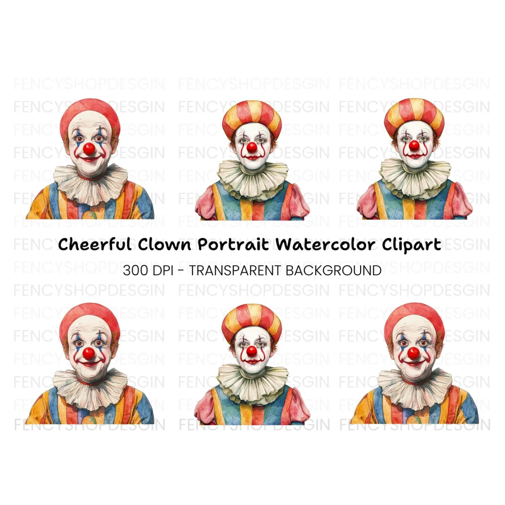 Two Happy Clowns Portraits Clipart Bundle