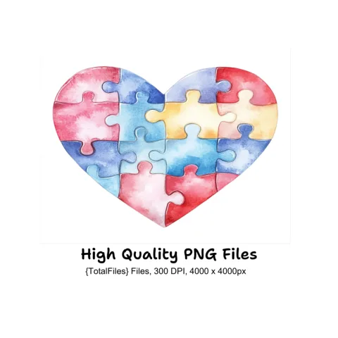 Autism Puzzle Heart Clipart Bundle