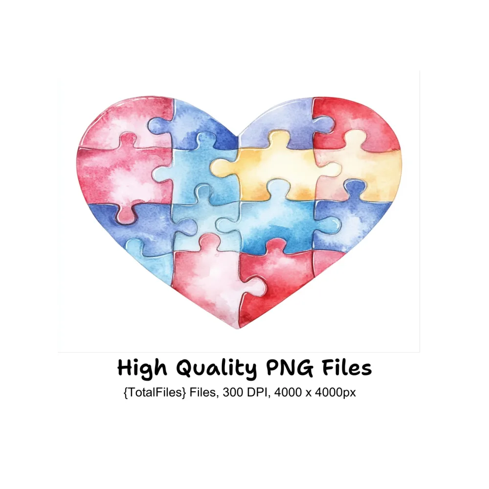 Autism Puzzle Heart Clipart Bundle