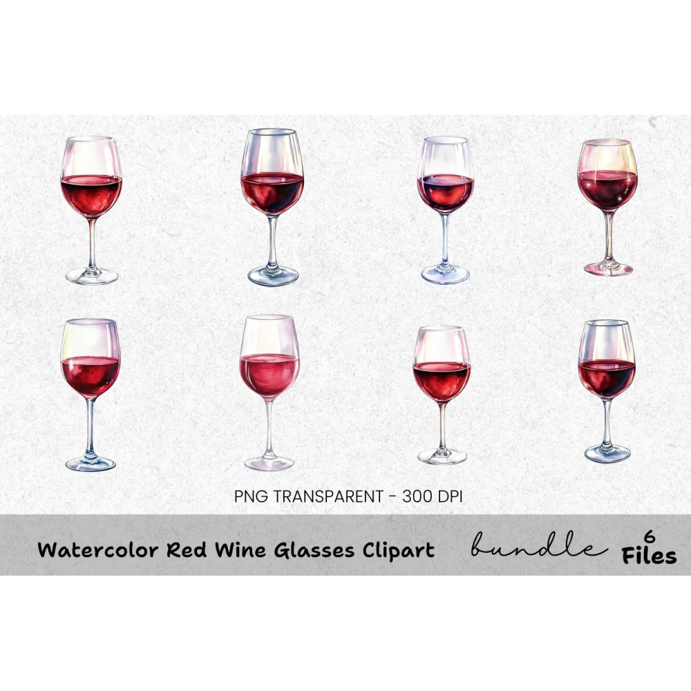 Red Wine Glasses Clipart Bundle