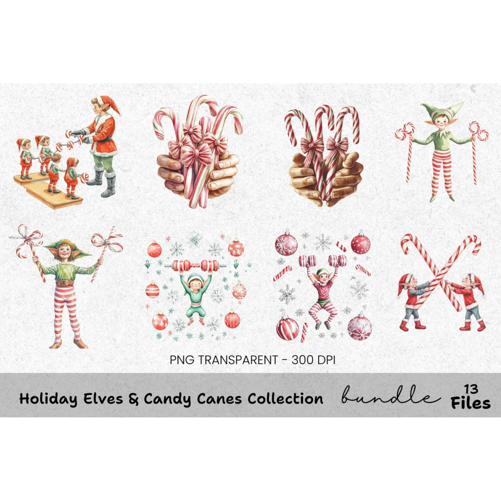 Christmas Elf with Candy Canes Clipart Bundle