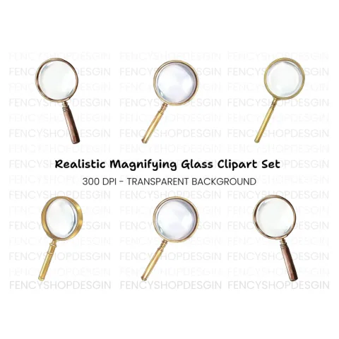 Golden Magnifying Glass Clipart Bundle