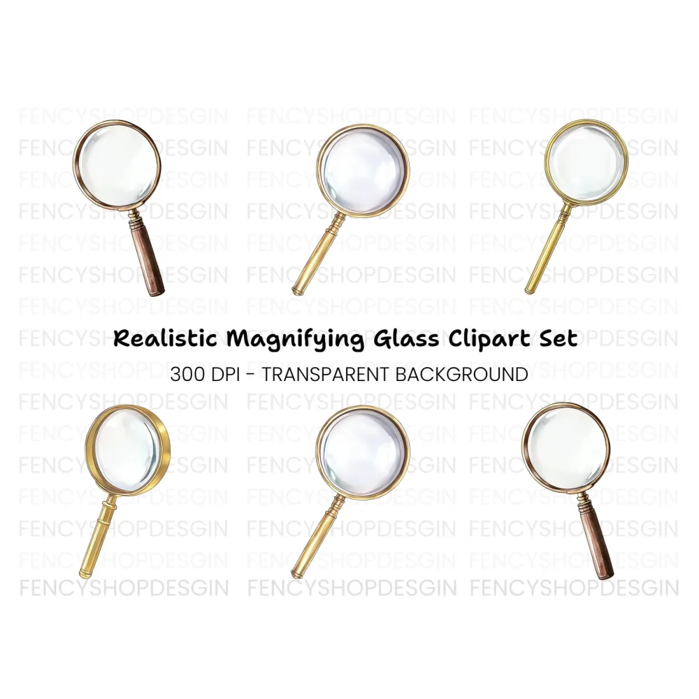 Golden Magnifying Glass Clipart Bundle
