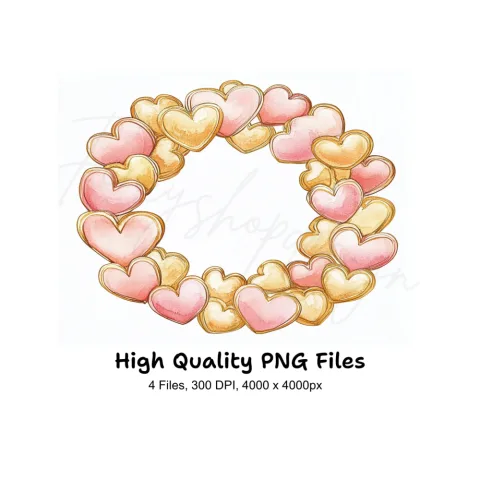 Pink and Gold Heart Wreaths Clipart Bundle