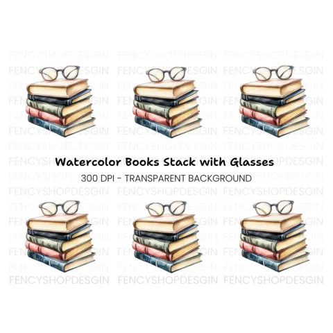 Stack of Books with Glasses Clipart Bundle