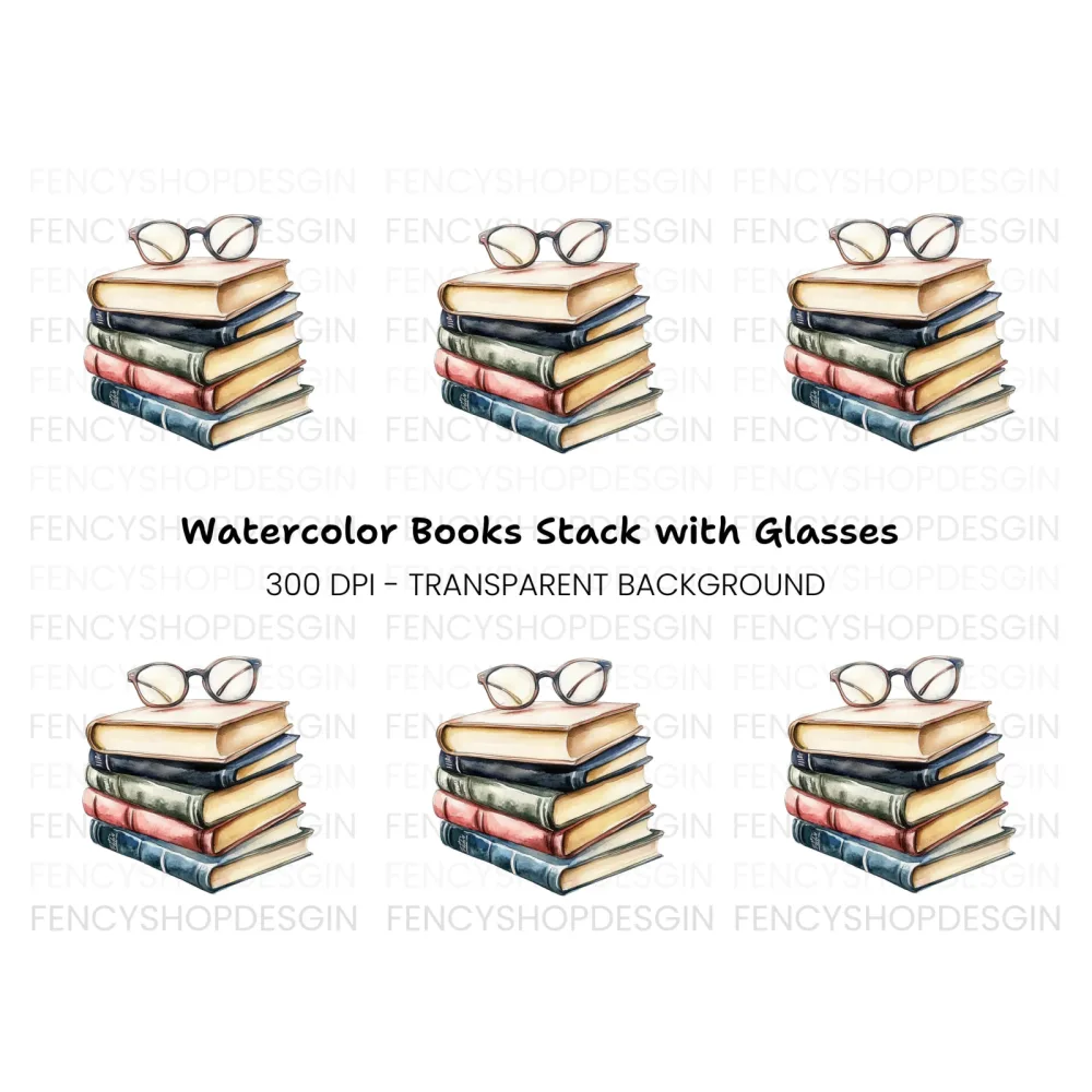 Stack of Books with Glasses Clipart Bundle