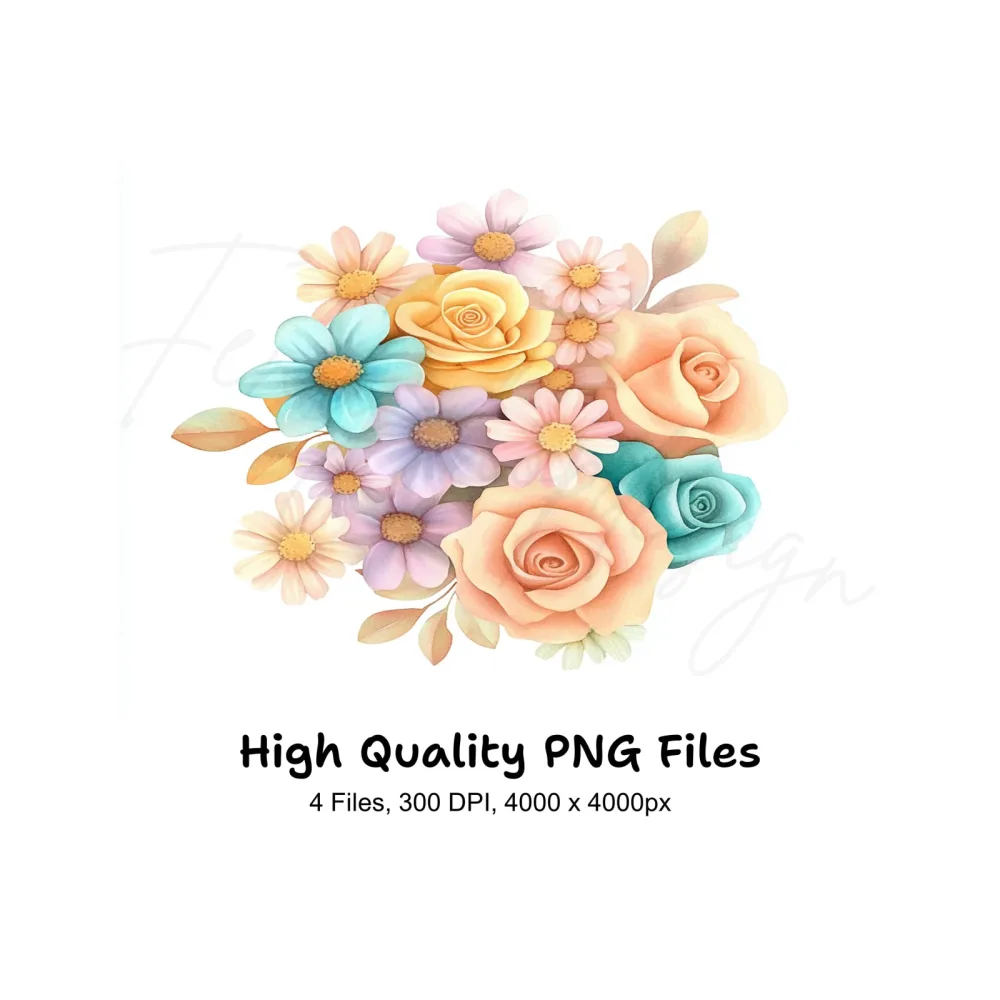 Pastel Floral Bouquets Clipart Bundle