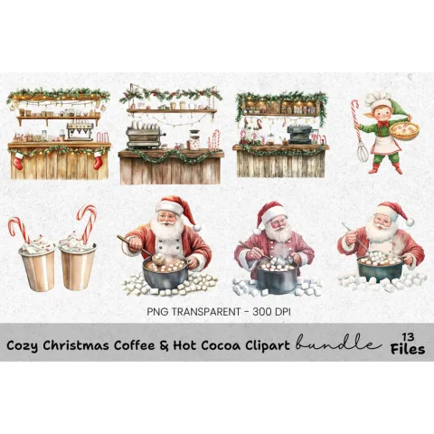 Santa Hot Cocoa Gingerbread Clipart Bundle