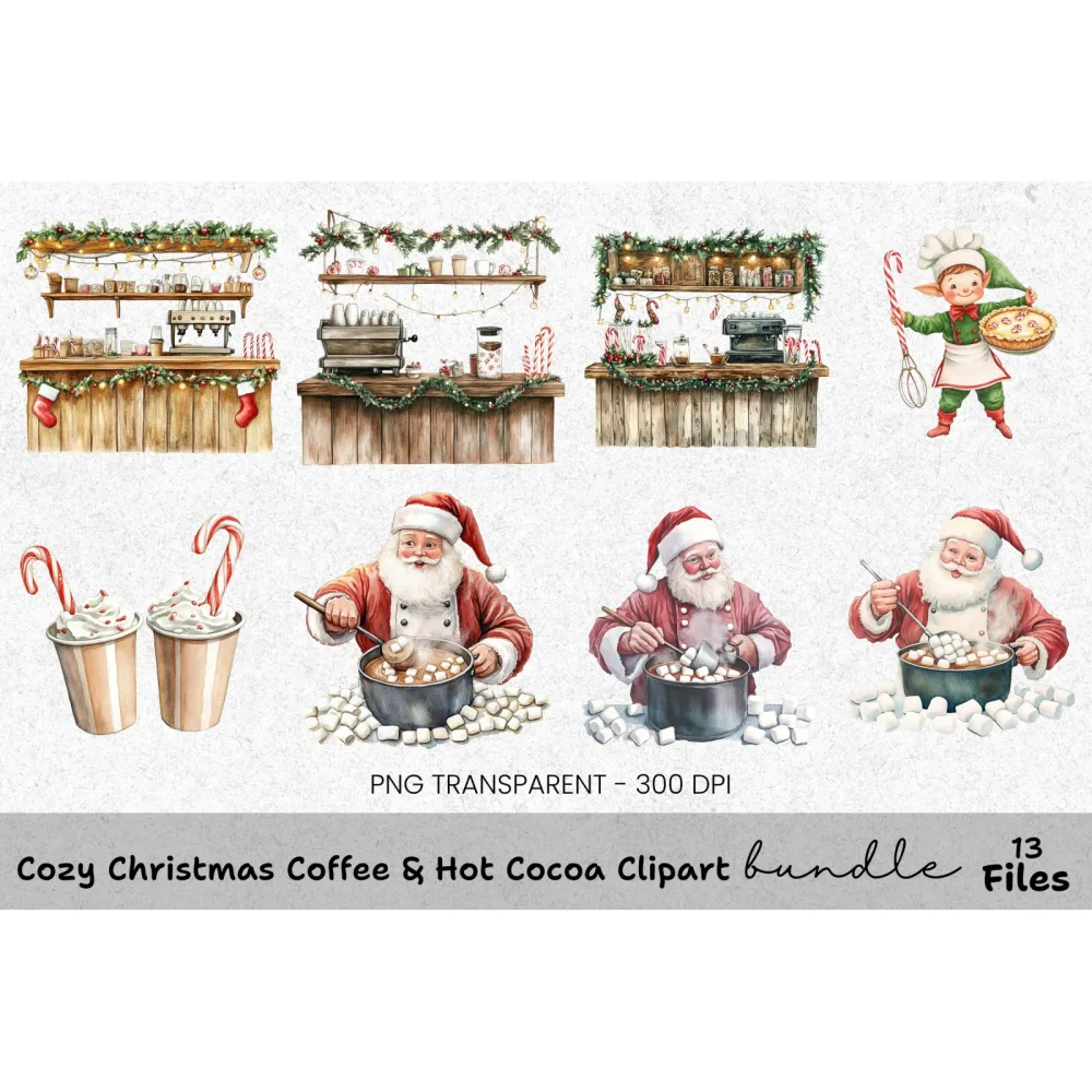 Santa Hot Cocoa Gingerbread Clipart Bundle