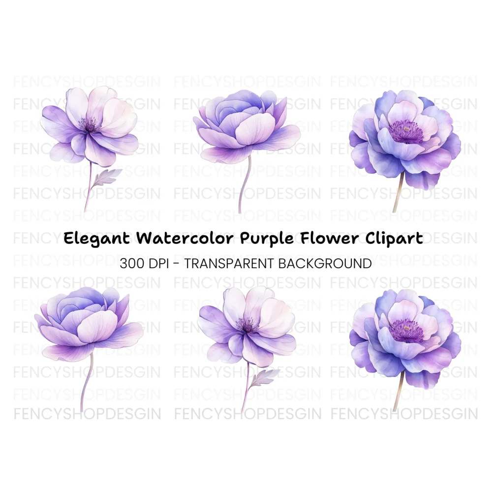 Elegant Purple Peony Flower Clipart Bundle