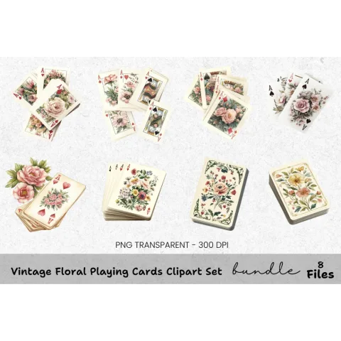 Vintage Floral Playing Cards Clipart Bundle