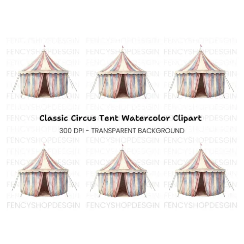 Classic Red and Blue Circus Tent Clipart Bundle