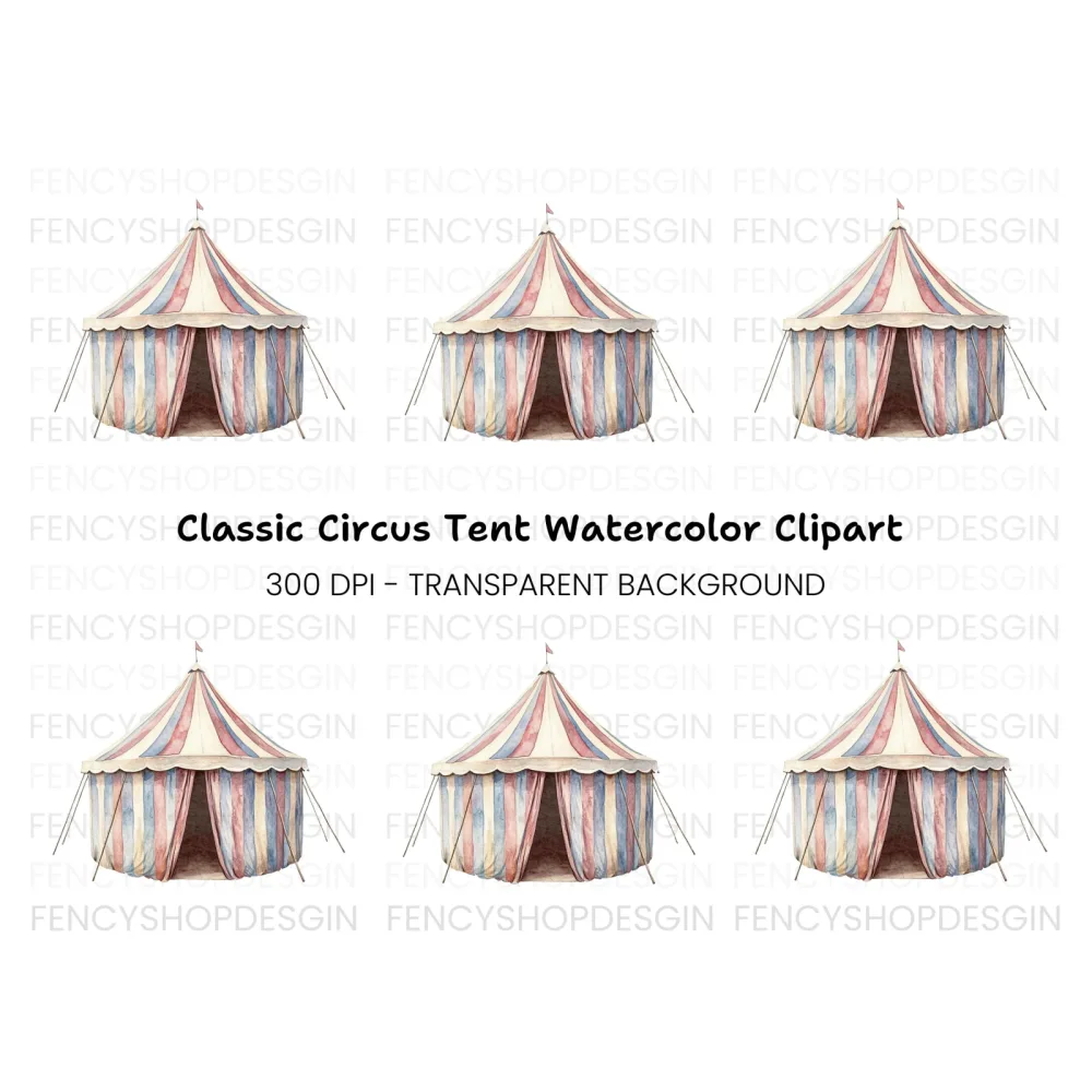 Classic Red and Blue Circus Tent Clipart Bundle