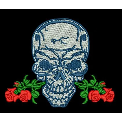 Skull and Dual Rose Embroidery Design