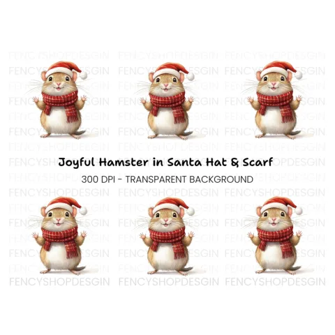 Festive Hamster in Santa Hat and Scarf Clipart Bundle