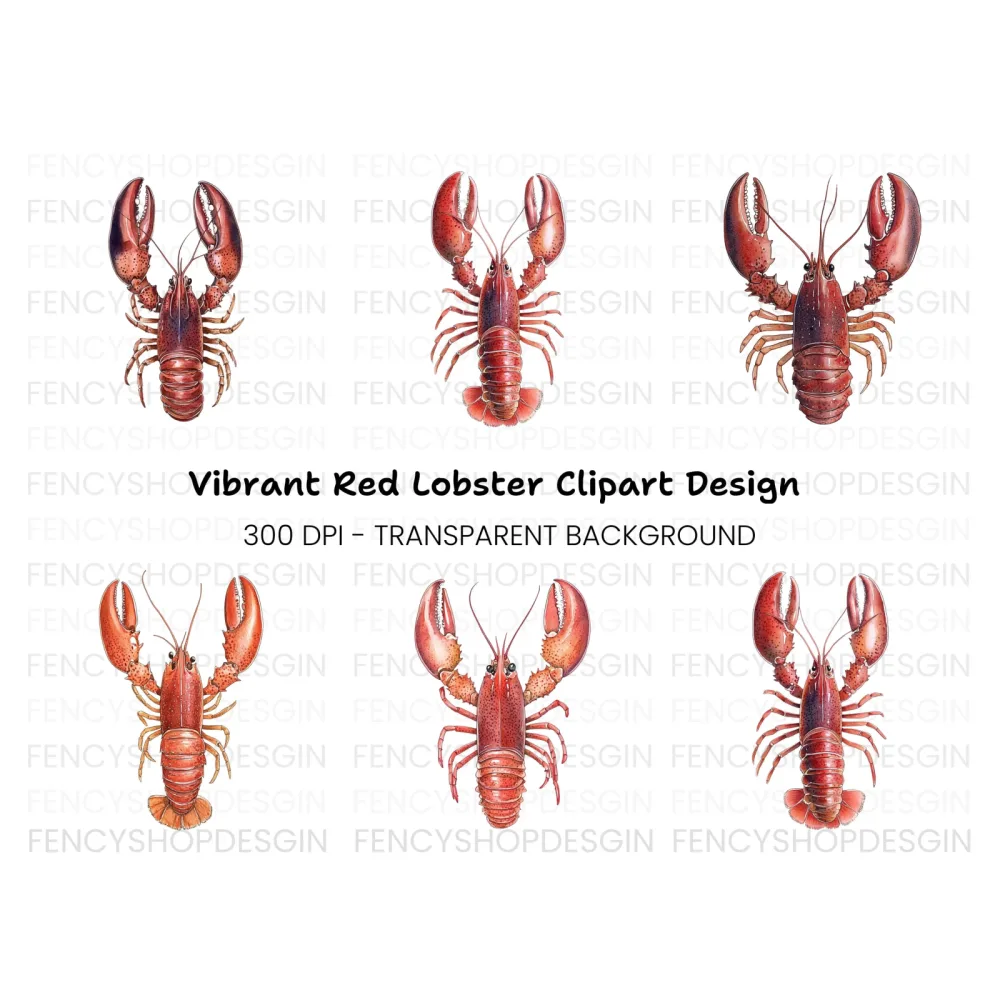 Realistic Red Lobster Clipart Bundle