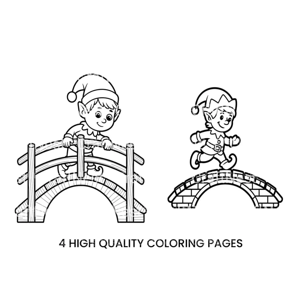 Cute Elf Crossing Bridge Coloring Books