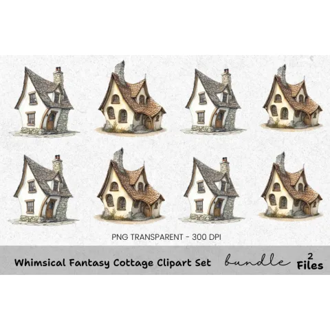 Whimsical Fantasy Cottage Clipart Bundle