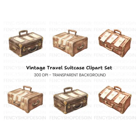 Vintage Travel Suitcases Clipart Bundle
