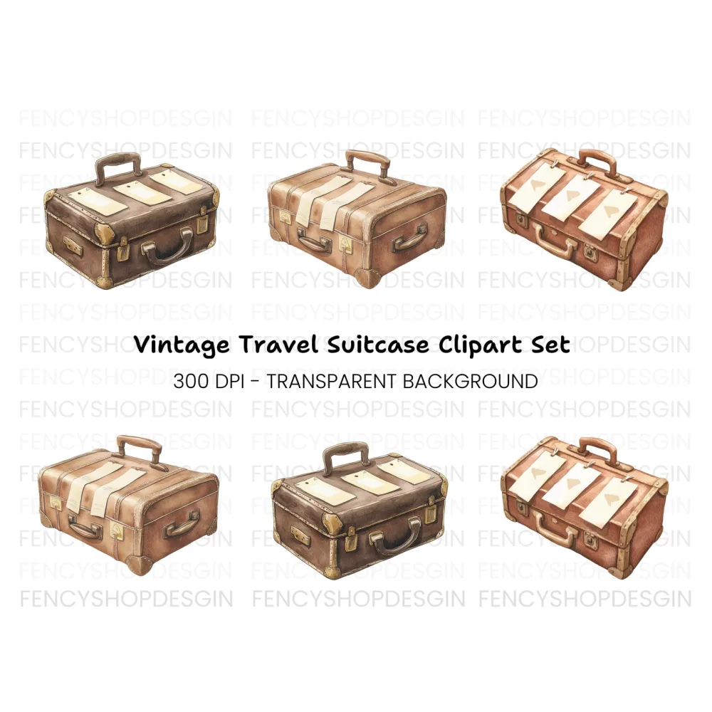 Vintage Travel Suitcases Clipart Bundle