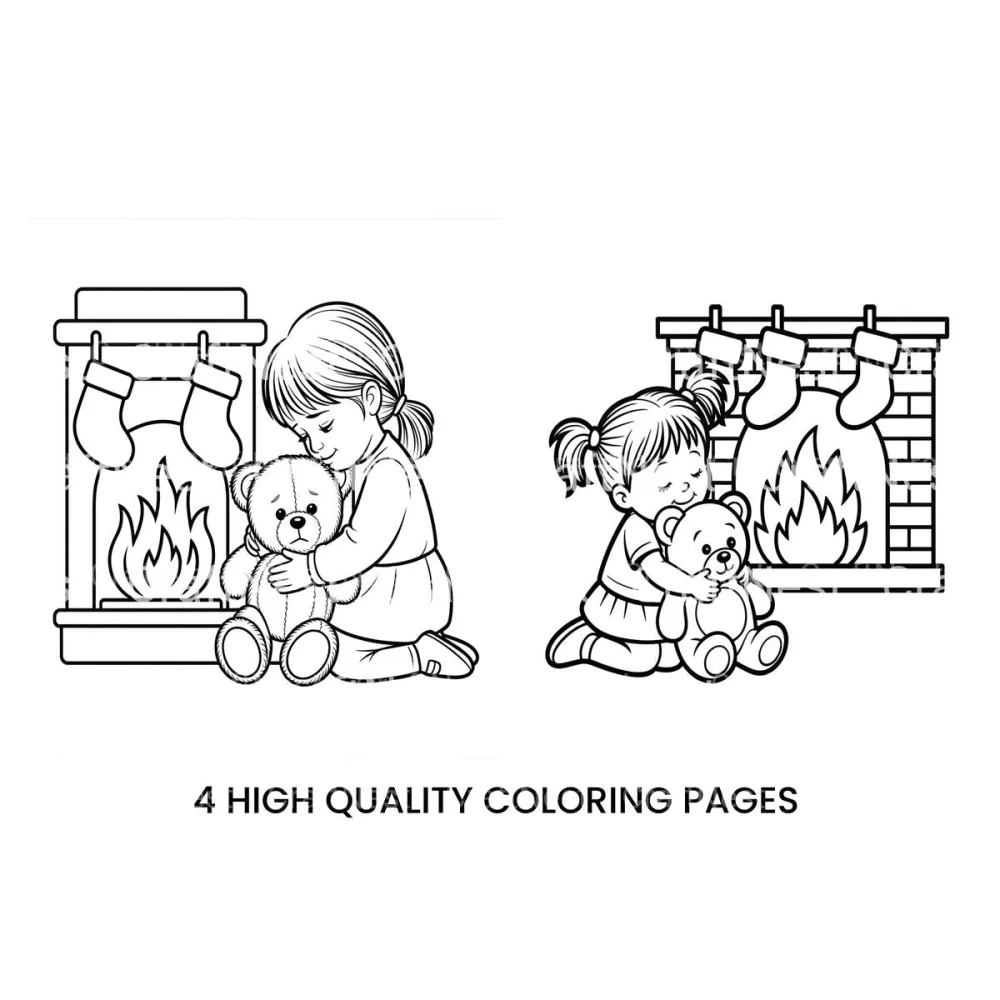 Christmas Fireplace Hug Coloring Books