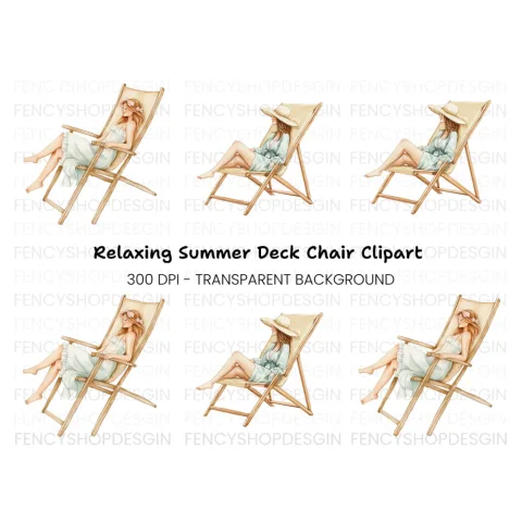Relaxing Women on Beach Chairs Clipart Bundle