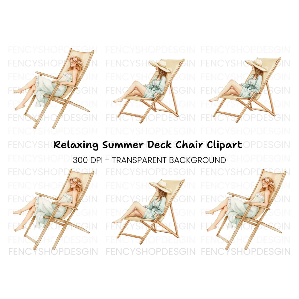 Relaxing Women on Beach Chairs Clipart Bundle