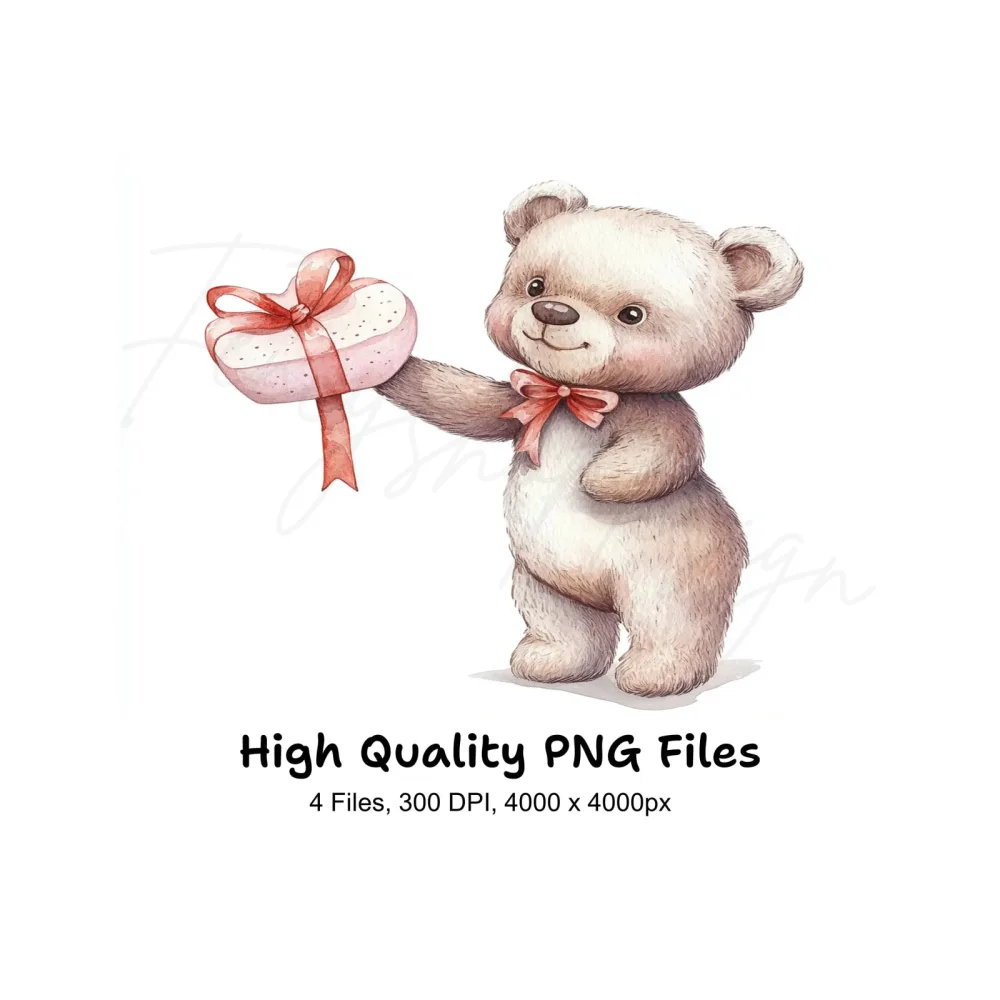 Sweet Teddy Bear Holding Heart Clipart Bundle