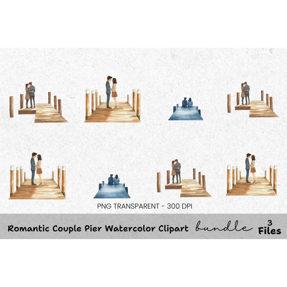 Romantic Couple Pier Clipart Bundle
