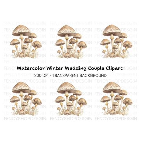 Whimsical Mushroom Cluster Clipart Bundle
