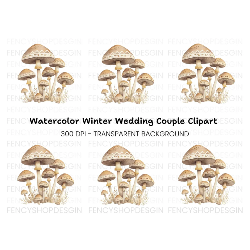 Whimsical Mushroom Cluster Clipart Bundle